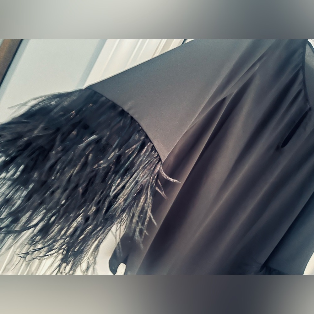 Vince Camuto Black  top with Ostrich feathers L - Picture 5 of 6